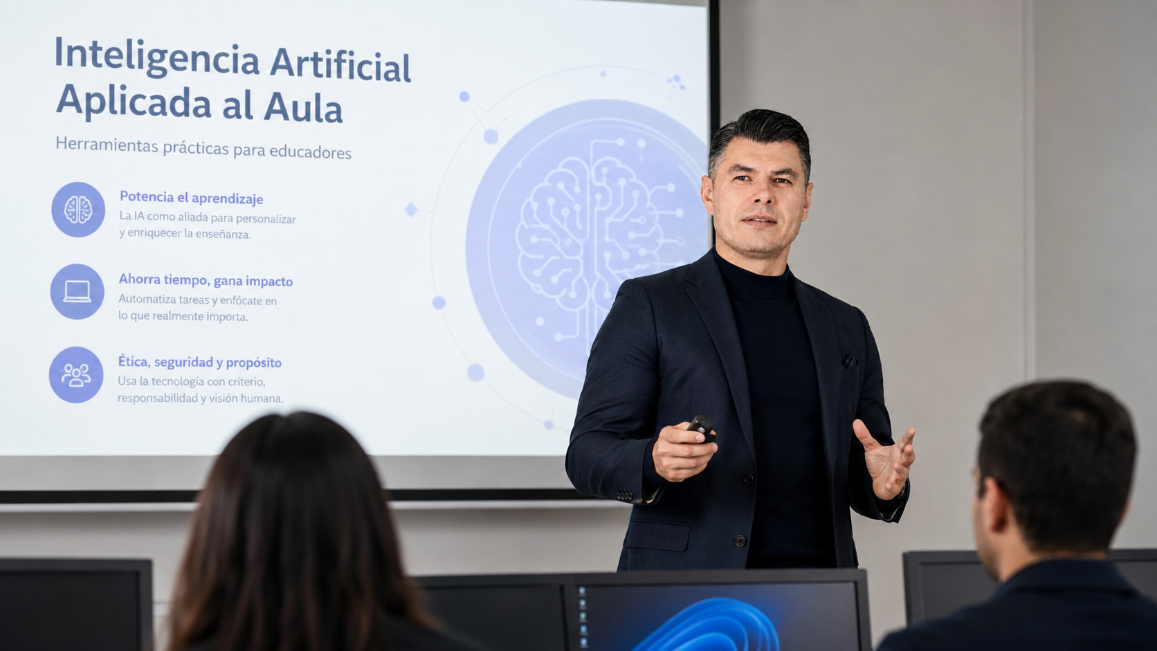 Bernardo Blanco Siller impartiendo una ponencia sobre inteligencia artificial aplicada al aula